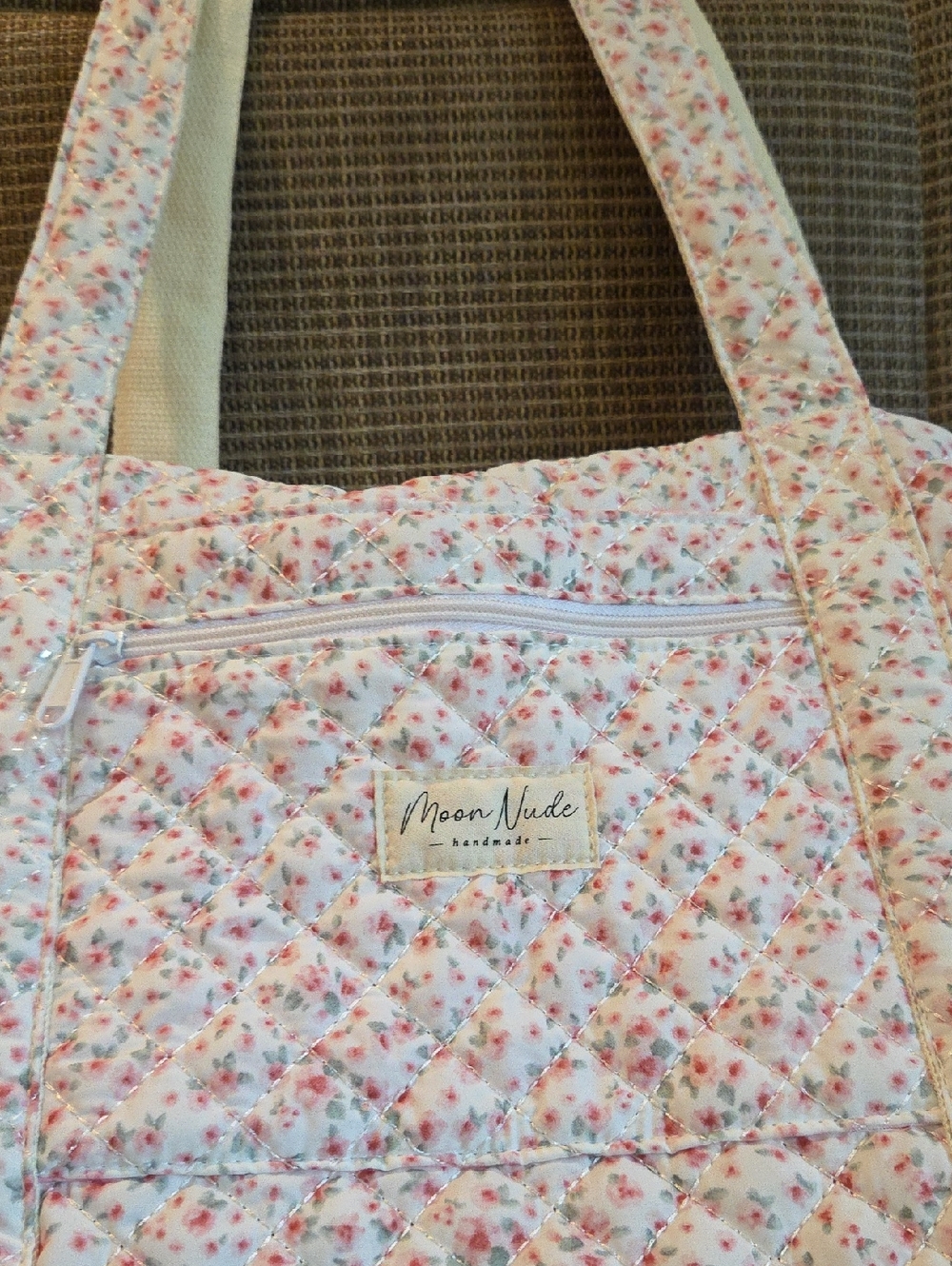 Moon Nude Quilted Floral Tote Bag in White and Pink